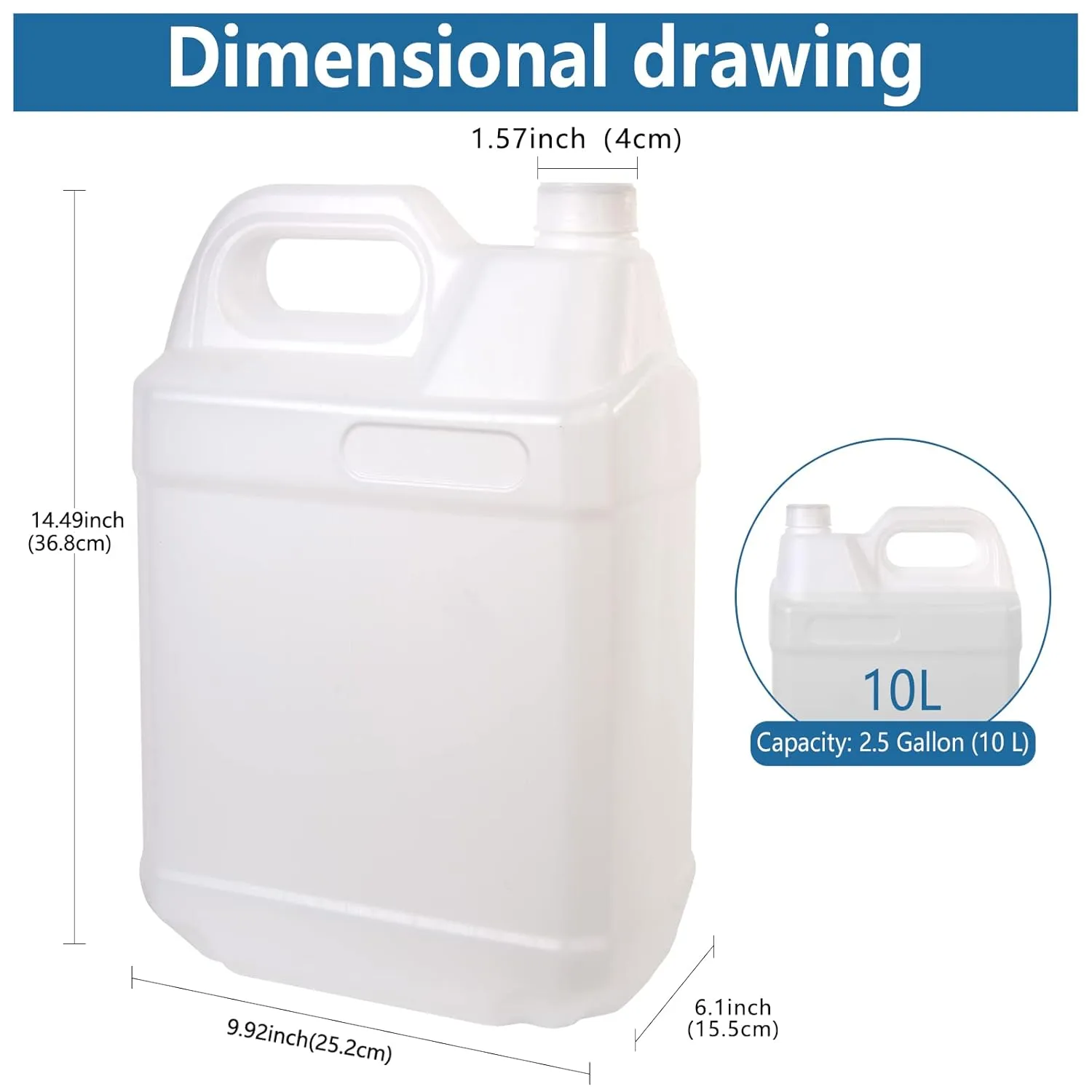 1 Pack 2.5 Gallon Clear Plastic Jugs with Lids, Water Jug Storage Containers with Ergonomic Handle, HDPE Containers for Water, Sauces, Beverage, Soaps, Liquids