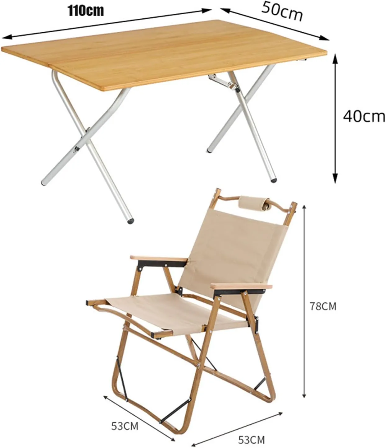 1 pcs Folding Table with 4 Chairs, 80cm L Portable Folding Camping Table, Folding Picnic Table Chairs for Indoor or Outdoor BBQ Use, Khaki