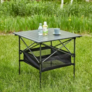 1-Piece Portable Folding Outdoor Table with Carry Bag, Lightweight Aluminum Roll-up Square Table for Camping, Picnics, Beach, Indoor/Outdoor Dining, BBQ, Gaming, Black