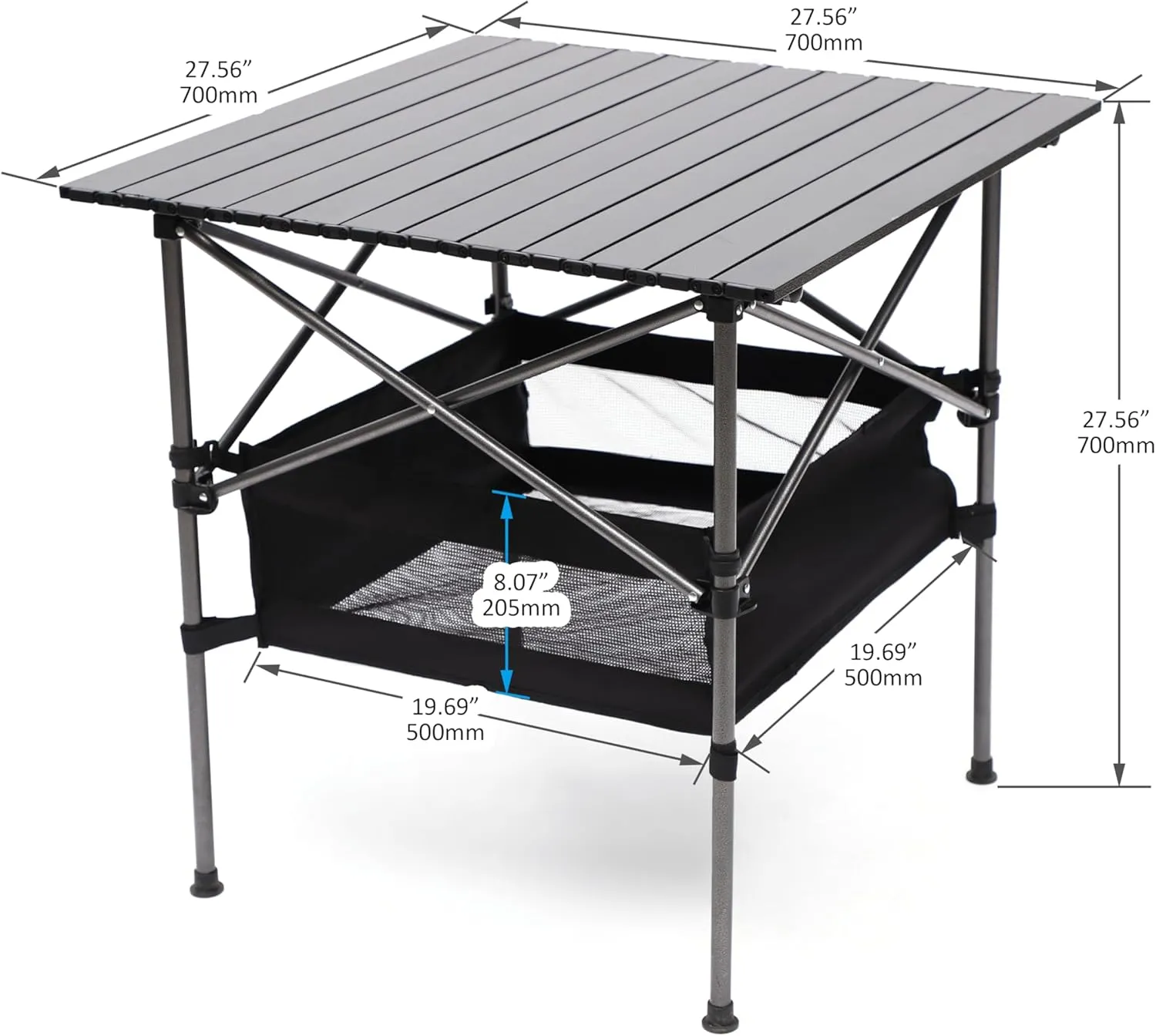 1-Piece Portable Folding Outdoor Table with Carry Bag, Lightweight Aluminum Roll-up Square Table for Camping, Picnics, Beach, Indoor/Outdoor Dining, BBQ, Gaming, Black