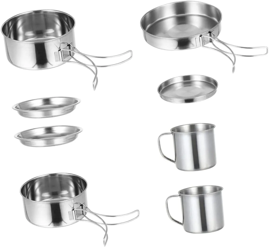 1 Set Camping Cookware Cooking Kit for People Lightweight and Portable Camping Pots with Handles for BBQ Hiking and Outdoor Cooking