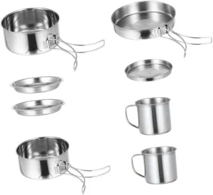 1 Set Camping Cookware Cooking Kit for People Lightweight and Portable Camping Pots with Handles for BBQ Hiking and Outdoor Cooking