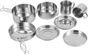1 Set Camping Cookware Set Portable Stainless Steel Camping Pot Mess Kit