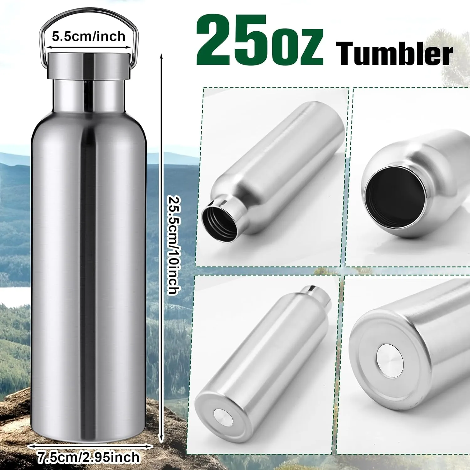10 Pack 17oz Stainless Steel Sports Water Bottle Double Wall Insulated Bottle with Handle and Vacuum Seal Leakproof Lid for Cyclists Runners Hikers Beach Goers Picnics Camping Gift (Silver)