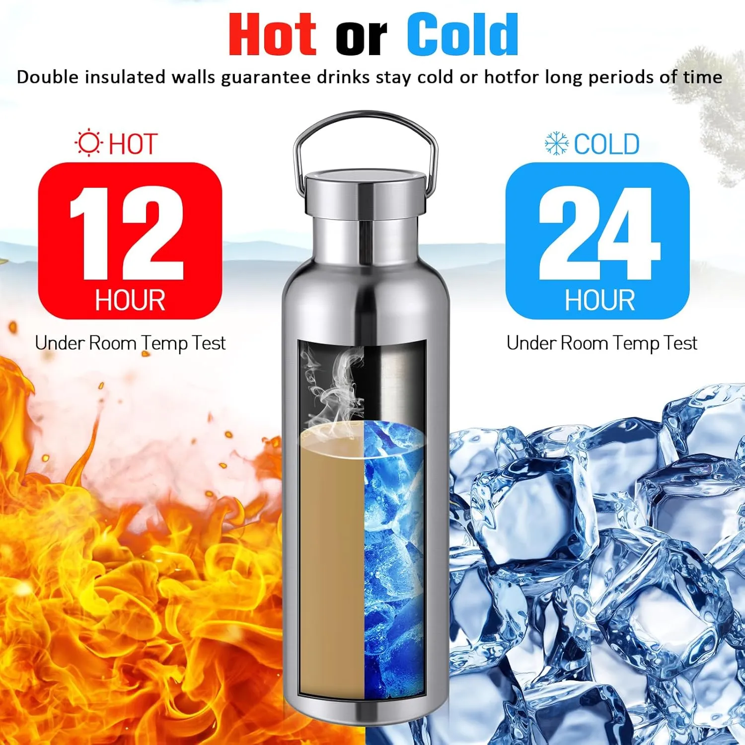 10 Pack 17oz Stainless Steel Sports Water Bottle Double Wall Insulated Bottle with Handle and Vacuum Seal Leakproof Lid for Cyclists Runners Hikers Beach Goers Picnics Camping Gift (Silver)