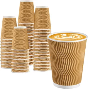100 Pack 12 oz Disposable Paper Coffee Cups without Lids, Leak Proof Insulated Ripple Wall Hot Cups for Espresso, Coffee, Tea, Hot Chocolate, To Go Drinks (Home, Office, Cafe Bar)