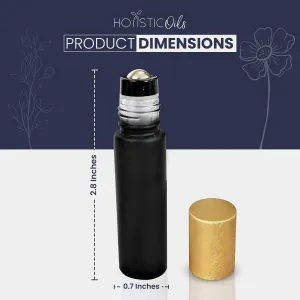 10ml Black Essential Oil Roller Bottles – Empty Roll On Glass Leakproof Stainless Steel Roller Balls with Gold Lid for Oils, Aromatherapy, Perfume, DIY and Blends - 12 Pack
