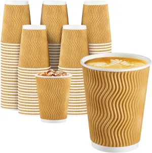 12 oz Coffee Cups - 150 Pack, Insulated Disposable Paper Cups 12 oz, Corrugated Ripple Wall Cups for Hot Beverage or Cold Drinks (Champagne)