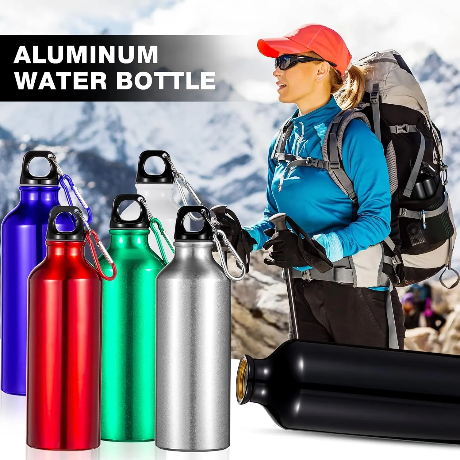 12 Pack 17oz Reusable Aluminum Water Bottles Bulk Outdoor Sport Bike Water Bottle with Leakproof Twist Lids Metal Buckle for Camping Gym Hiking Fishing(Multi Color)
