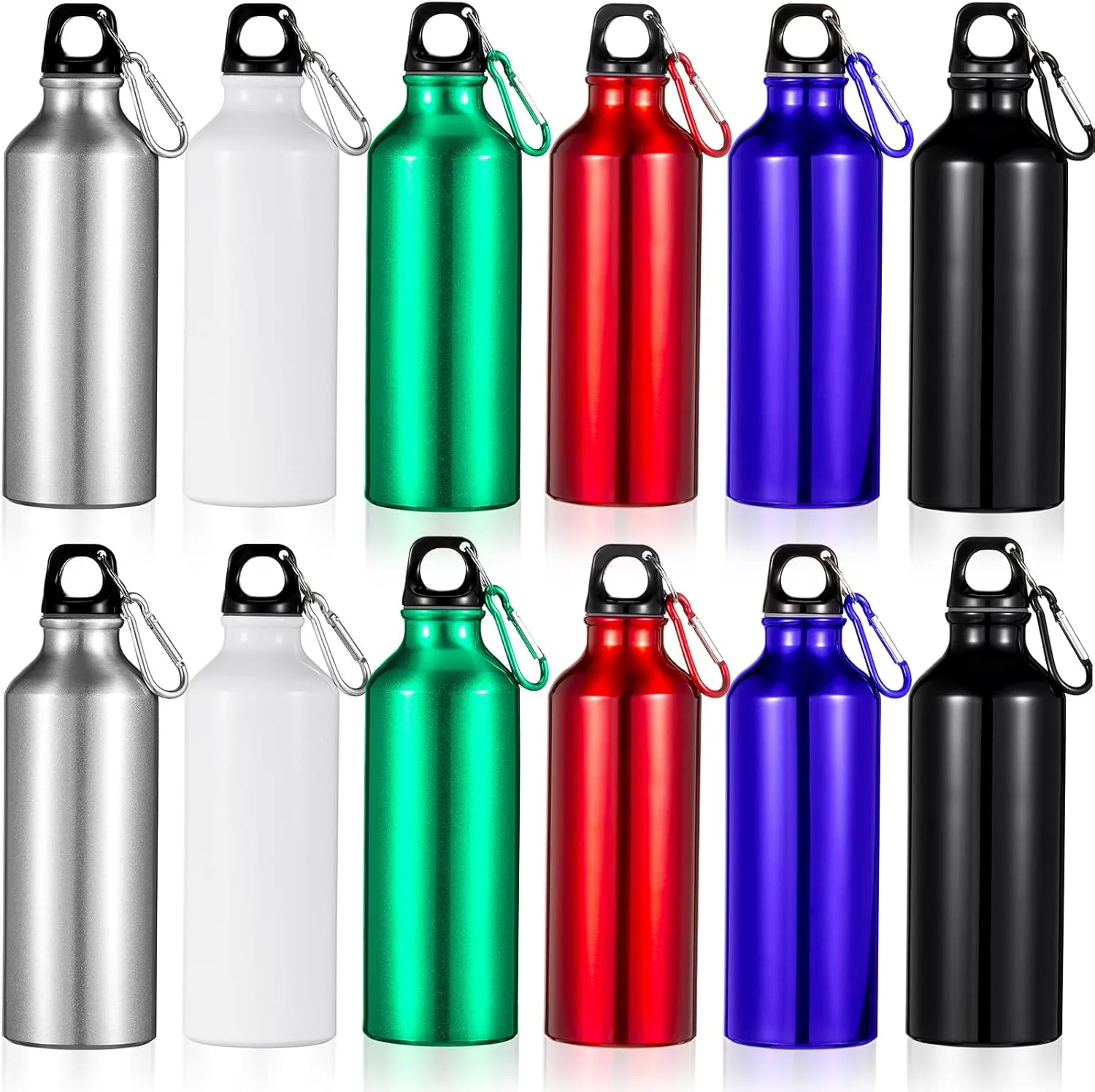12 Pack 17oz Reusable Aluminum Water Bottles Bulk Outdoor Sport Bike Water Bottle with Leakproof Twist Lids Metal Buckle for Camping Gym Hiking Fishing(Multi Color)