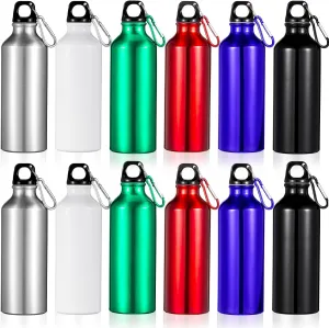 12 Pack 17oz Reusable Aluminum Water Bottles Bulk Outdoor Sport Bike Water Bottle with Leakproof Twist Lids Metal Buckle for Camping Gym Hiking Fishing(Multi Color)