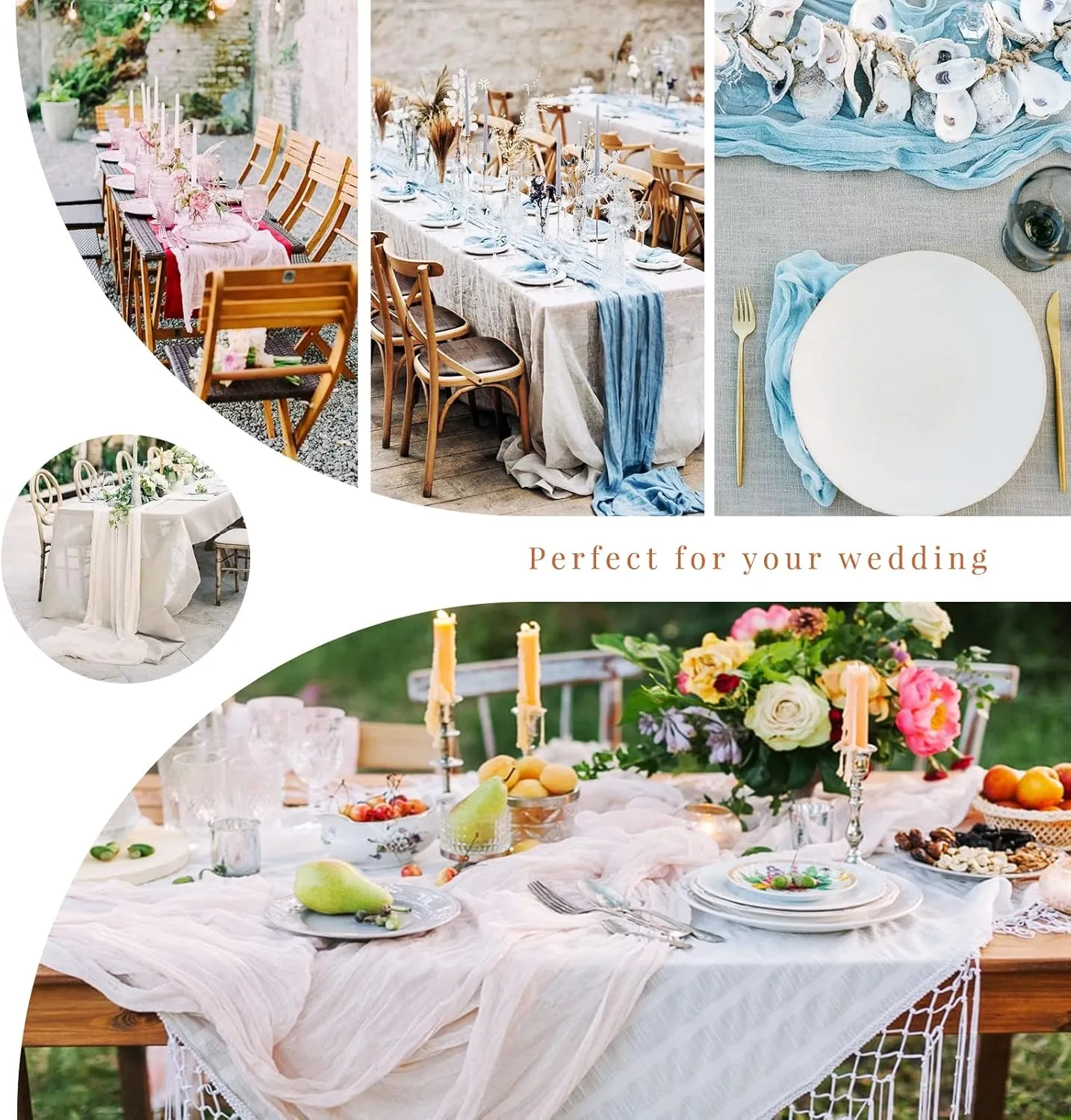 12 Pack Cheesecloth Table Runner 35 x 120 inch Long Boho Cheese Cloth Gauze Table Runners Semi Sheer Table Runner for Wedding Decor, Bridal Shower, Birthday Party (Light Pink)