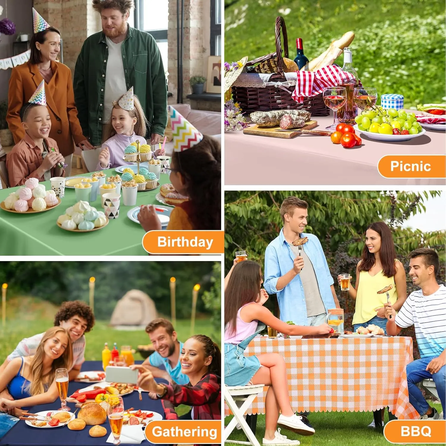 12 Pack Orange Gingham Tablecloth, 54 X 108Inch Plastic Orange Checkered Table Cloth Disposable Spring Tablecloths Waterproof Plaid Table Cover for BBQ Picnic Wedding Birthday Garden Parties