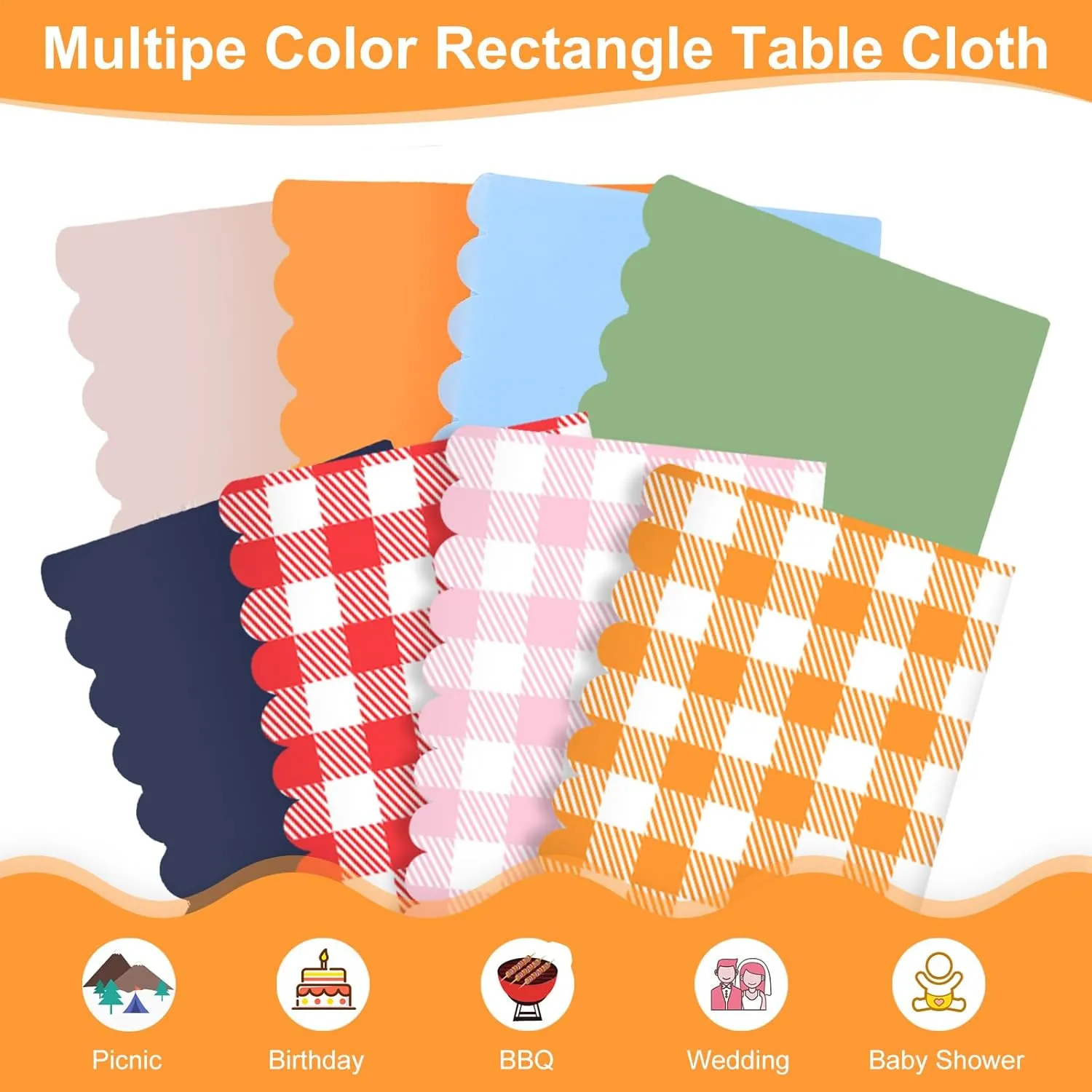 12 Pack Orange Gingham Tablecloth, 54 X 108Inch Plastic Orange Checkered Table Cloth Disposable Spring Tablecloths Waterproof Plaid Table Cover for BBQ Picnic Wedding Birthday Garden Parties