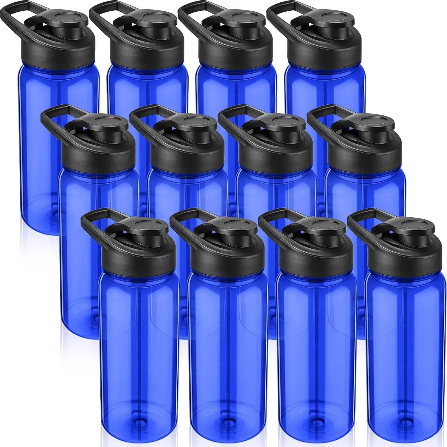12 Pcs Plastic Sports Bottles 17 oz Reusable Water Bottles Bulk Portable Sports Drink Cups Pack with Handle for Kids Adults School Teams Gym Hike Camping Cycling(Blue)