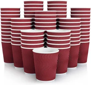 120 Pack Paper Coffee Cups, 8 oz Disposable Coffee Cups, Red Hot Beverage Cups with Insulated Ripple Wall, Paper Ripple Cups for Christmas, Party and Daily life