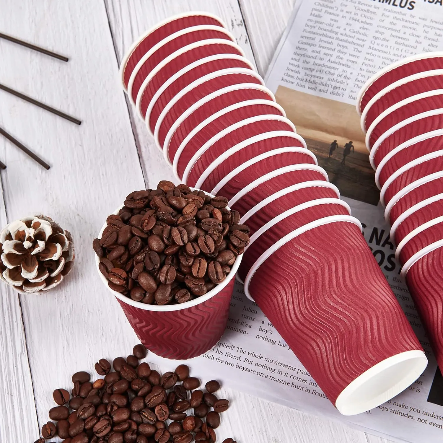 120 Pack Paper Coffee Cups, 8 oz Disposable Coffee Cups, Red Hot Beverage Cups with Insulated Ripple Wall, Paper Ripple Cups for Christmas, Party and Daily life