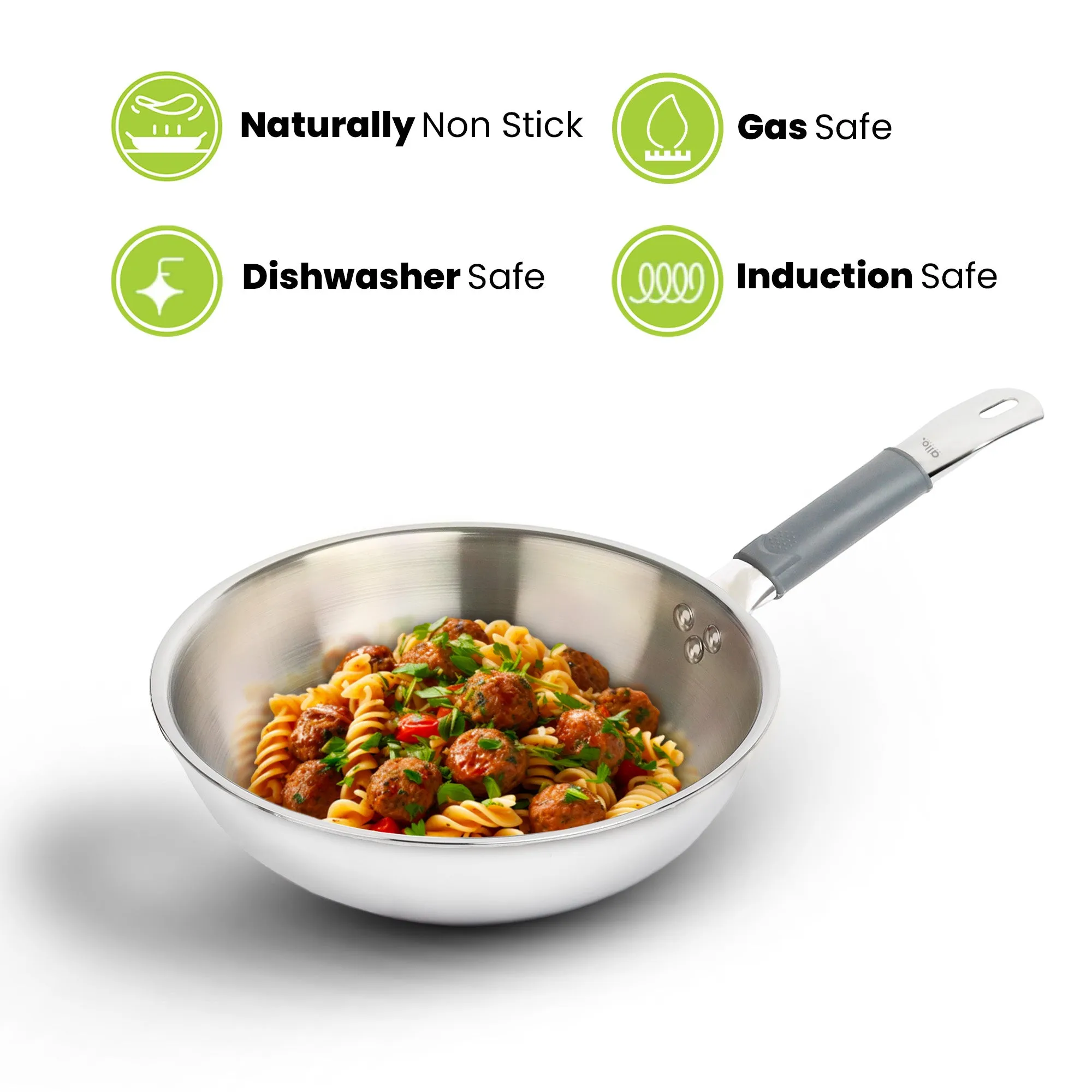 1.2L Allo CookSafe TriPly Wok | Stainless Steel | Induction Friendly | 18cm