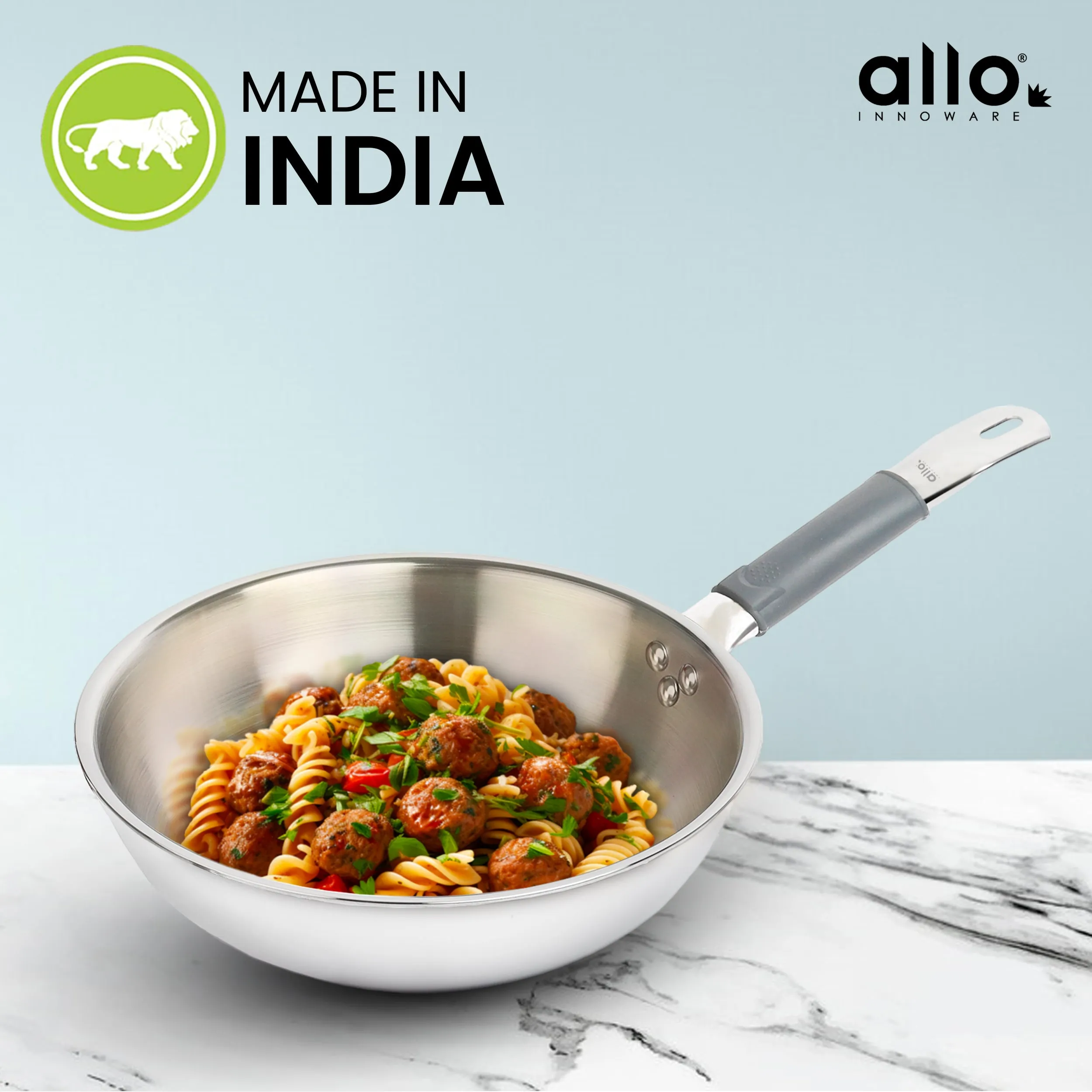 1.2L Allo CookSafe TriPly Wok | Stainless Steel | Induction Friendly | 18cm