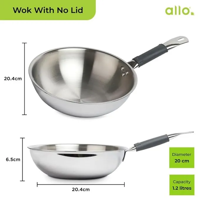 1.2L Allo CookSafe TriPly Wok | Stainless Steel | Induction Friendly | 18cm