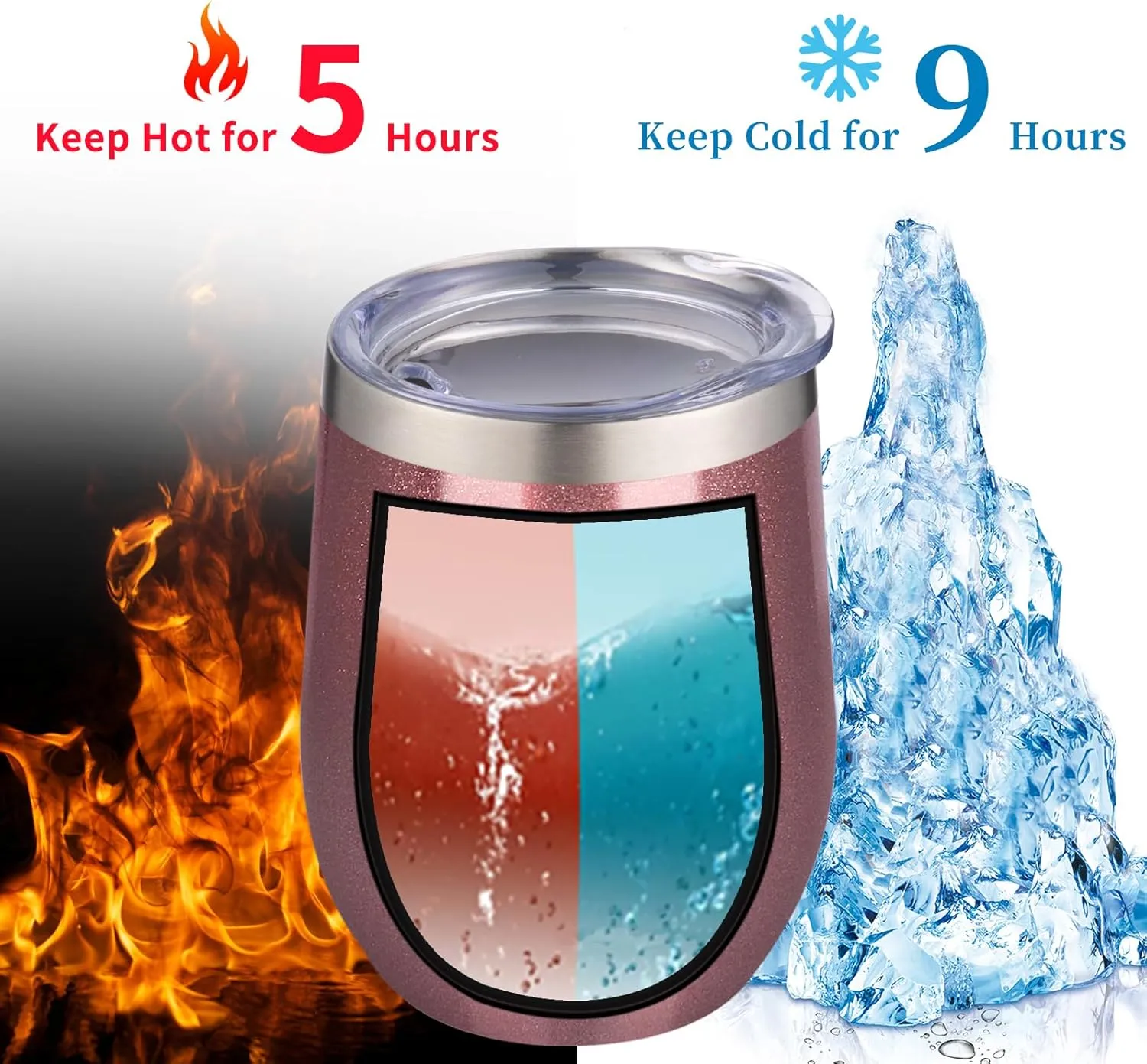12oz/4 Pack Wine Tumbler Glasses with Lid Stemless Double Wall Vacuum Stainless Steel Travel Tumbler Keeping Cold & Hot for Wine,Coffee,Cocktails,Drinks-Family and Gifts(Rose gold)