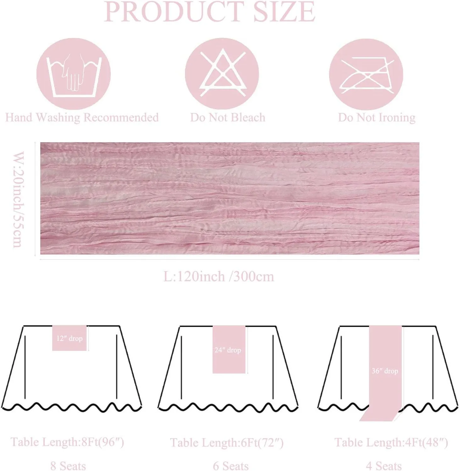 12Pack Light Pink Table Runner 10Ft Cheesecloth Table Runner Boho Gauze Table Runners Long Cheese Cloth Table Runners for Wedding Party Bridal Shower Thanksgiving Christmas