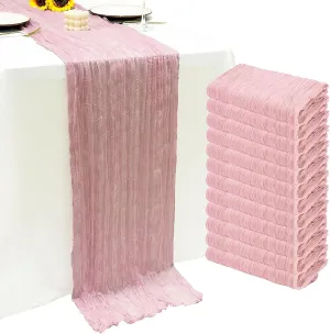 12Pack Light Pink Table Runner 10Ft Cheesecloth Table Runner Boho Gauze Table Runners Long Cheese Cloth Table Runners for Wedding Party Bridal Shower Thanksgiving Christmas