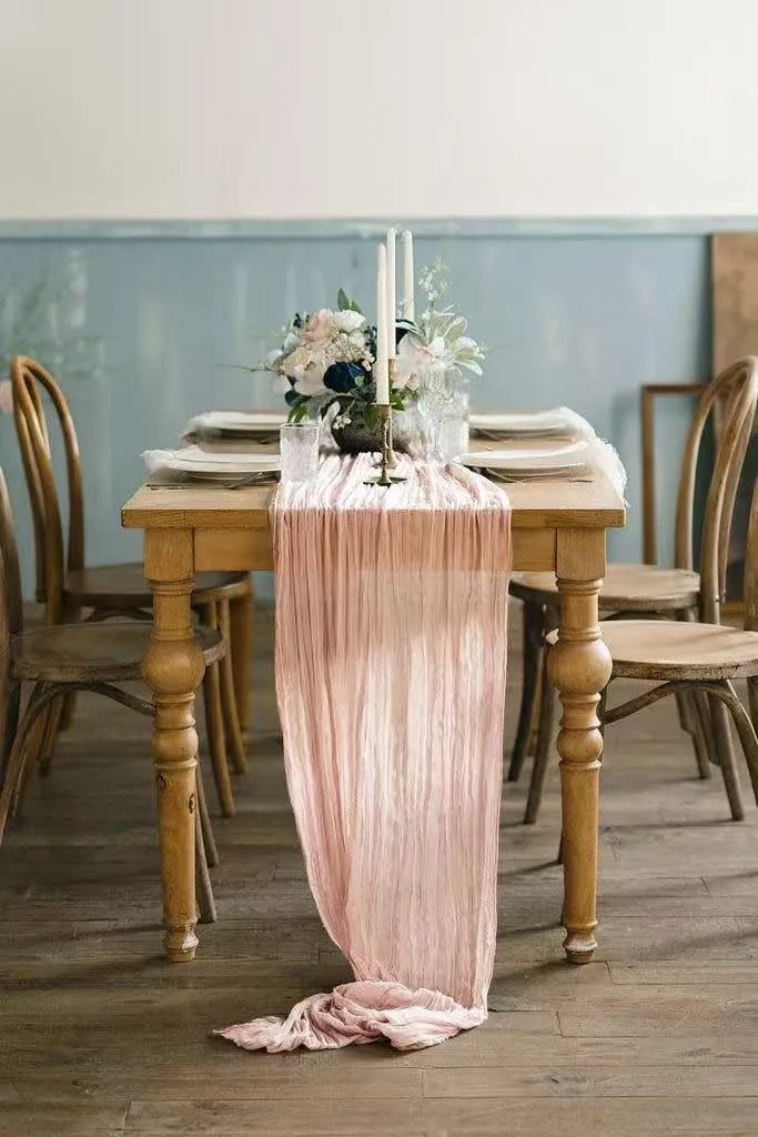 12Pack Light Pink Table Runner 10Ft Cheesecloth Table Runner Boho Gauze Table Runners Long Cheese Cloth Table Runners for Wedding Party Bridal Shower Thanksgiving Christmas
