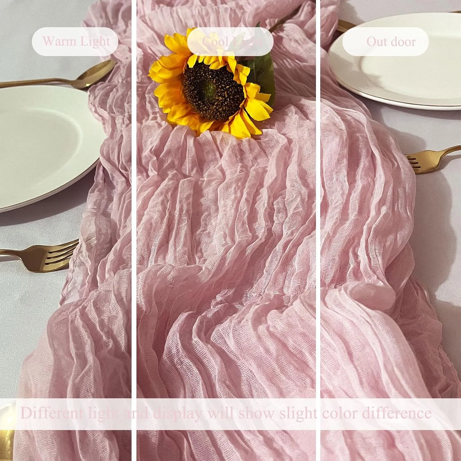 12Pack Light Pink Table Runner 10Ft Cheesecloth Table Runner Boho Gauze Table Runners Long Cheese Cloth Table Runners for Wedding Party Bridal Shower Thanksgiving Christmas