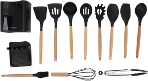 13pcs Camping Cookware Set Heat Resistant Wooden Handle Safe Odorless Black Picnic Cookware Kit with Rack Storage Box for picnics and Camping