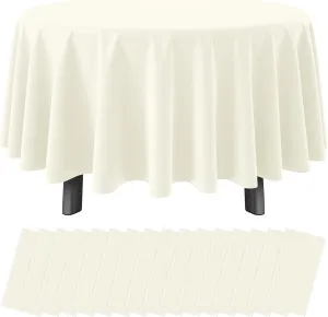 16 Pack Beige Plastic Tablecloths for Round Tables, Premium Decorative Ivory Disposable Table Covers for Parties, Round Cream Party Table Cover for Birthday Wedding Baby Shower Graduation, 84 Inch