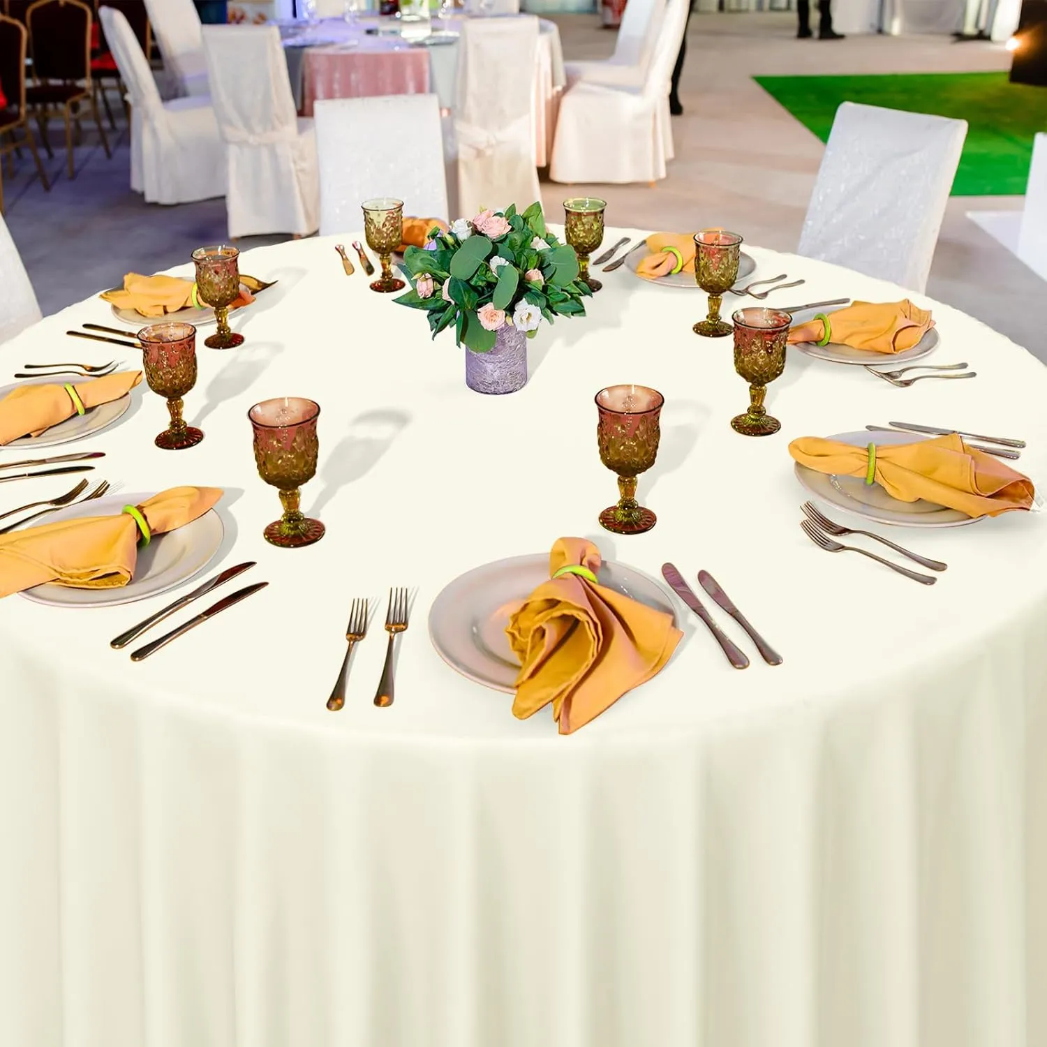 16 Pack Beige Plastic Tablecloths for Round Tables, Premium Decorative Ivory Disposable Table Covers for Parties, Round Cream Party Table Cover for Birthday Wedding Baby Shower Graduation, 84 Inch