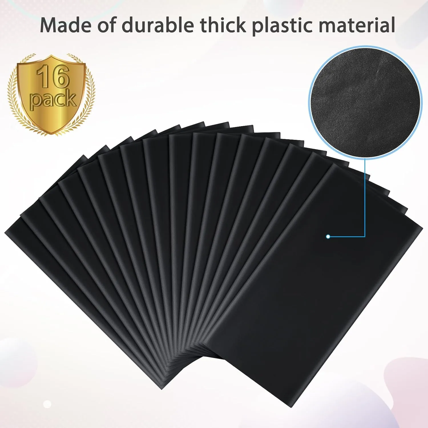 16 Pack Black Plastic Tablecloth for Rectangle Tables, Premium Decorative Black Disposable Table Cloths for Parties, Bulk Rectangle Party Table Cover for Birthday, Wedding, Anniversary, 54 x 108 Inch