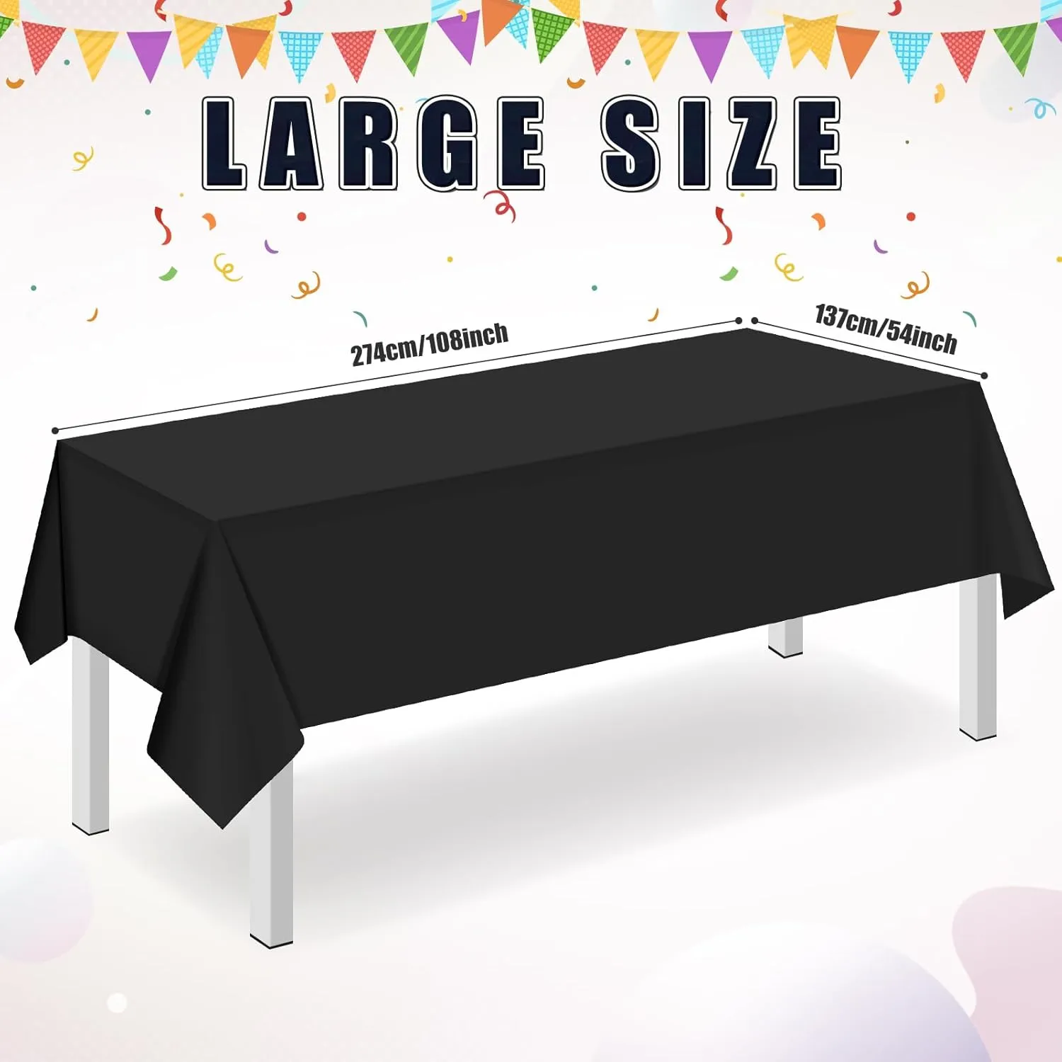 16 Pack Black Plastic Tablecloth for Rectangle Tables, Premium Decorative Black Disposable Table Cloths for Parties, Bulk Rectangle Party Table Cover for Birthday, Wedding, Anniversary, 54 x 108 Inch