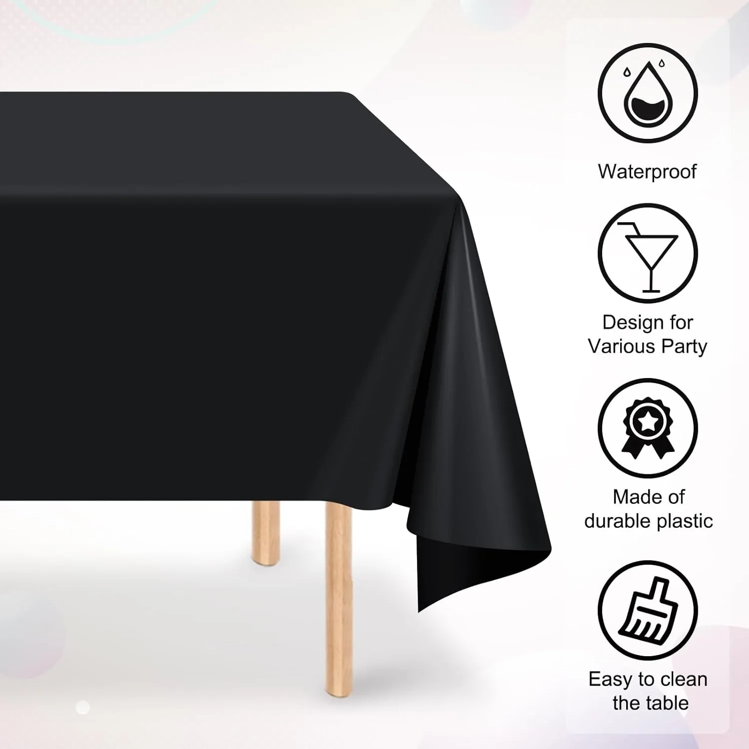 16 Pack Black Plastic Tablecloth for Rectangle Tables, Premium Decorative Black Disposable Table Cloths for Parties, Bulk Rectangle Party Table Cover for Birthday, Wedding, Anniversary, 54 x 108 Inch