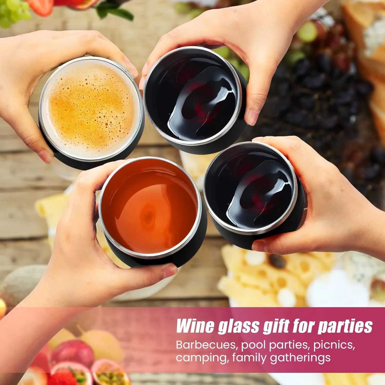 16 Pack Stainless Steel Wine Tumblers 12 oz Insulated Vacuum Wine Cup Set Double Wall Stainless Steel Stemless Mug Glasses for Coffee Soda Whiskey Outdoor Travel(Black)