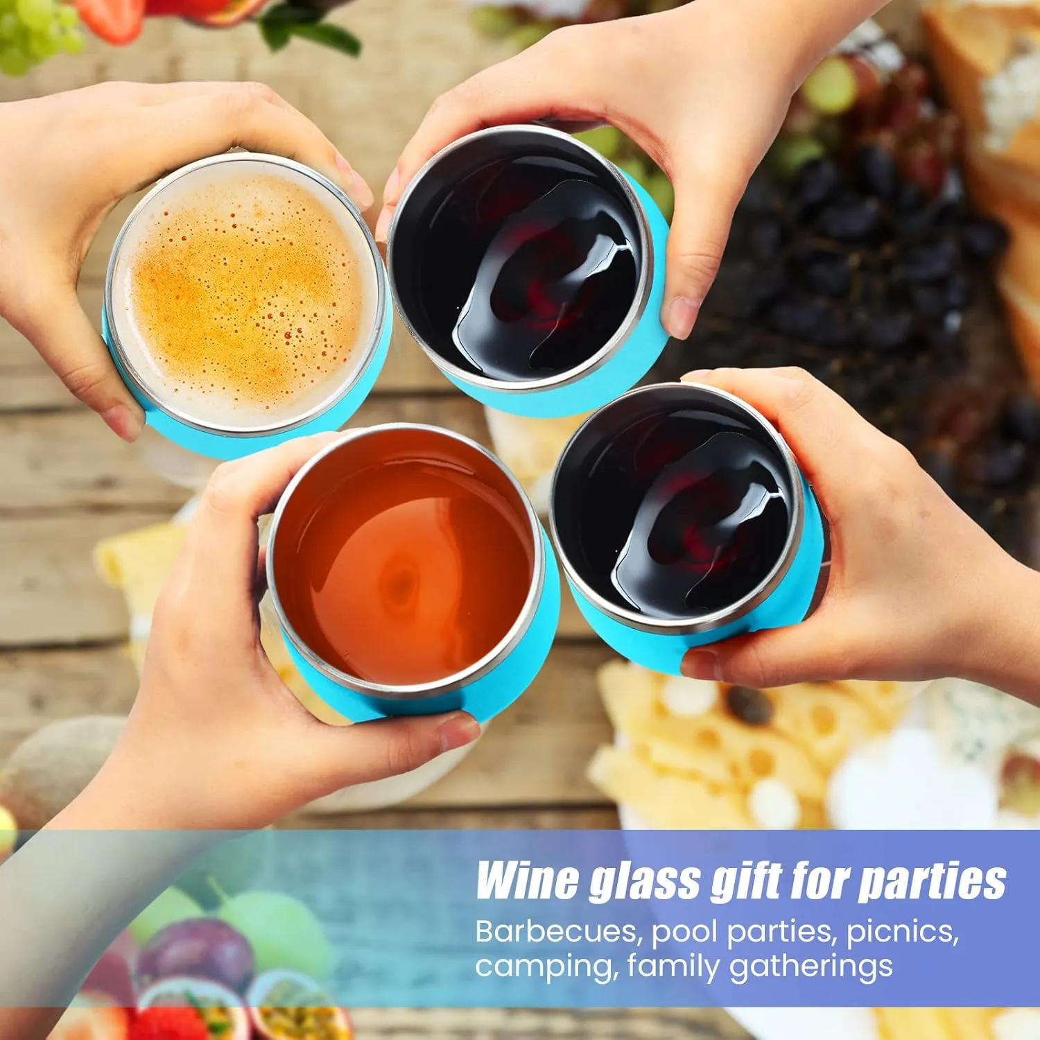 16 Pack Stainless Steel Wine Tumblers 12 oz Insulated Vacuum Wine Cup Set Double Wall Stainless Steel Stemless Mug Glasses for Coffee Soda Whiskey Outdoor Travel(Light Blue)