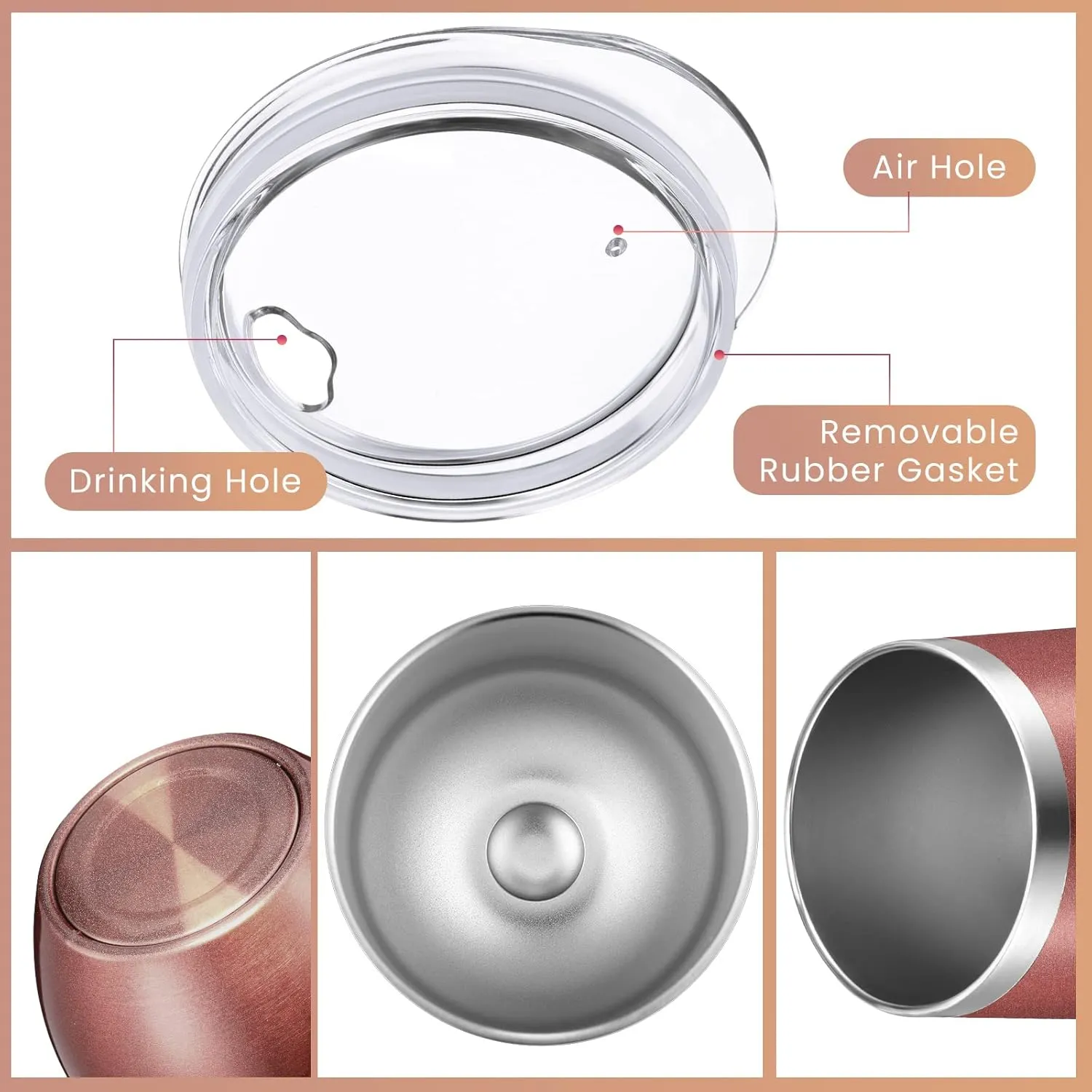 16 Pack Stainless Steel Wine Tumblers 12 oz Insulated Vacuum Wine Cup Set Double Wall Stainless Steel Stemless Mug Glasses for Coffee Soda Whiskey Outdoor Travel(Rose Gold)