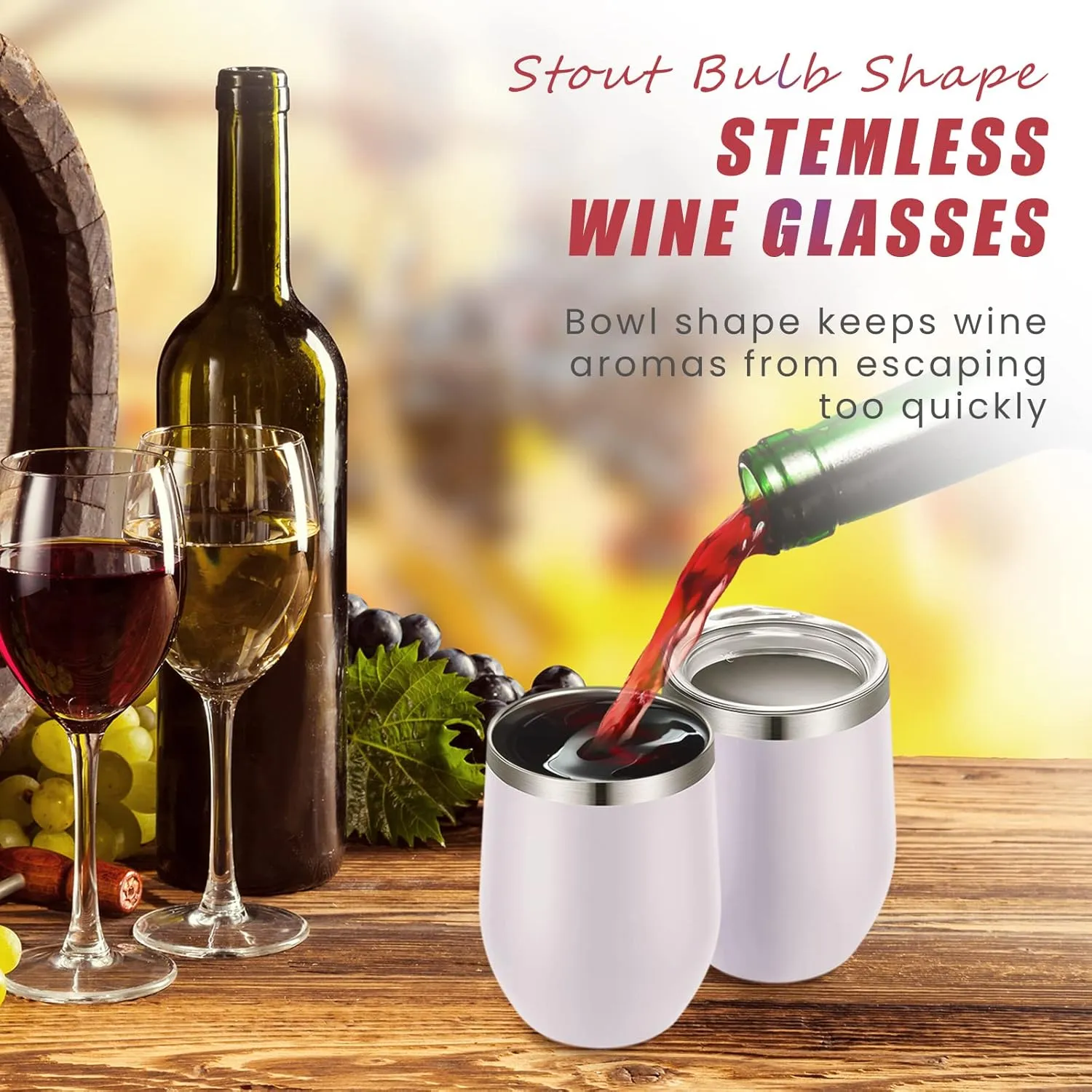 16 Pack Stainless Steel Wine Tumblers 12 oz Insulated Vacuum Wine Cup Set Double Wall Stainless Steel Stemless Mug Glasses for Coffee Soda Whiskey Outdoor Travel(White)