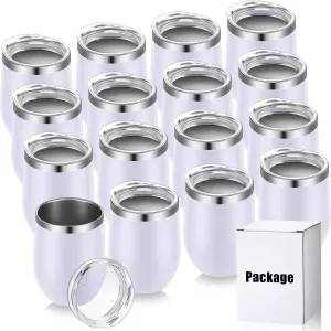 16 Pack Stainless Steel Wine Tumblers 12 oz Insulated Vacuum Wine Cup Set Double Wall Stainless Steel Stemless Mug Glasses for Coffee Soda Whiskey Outdoor Travel(White)