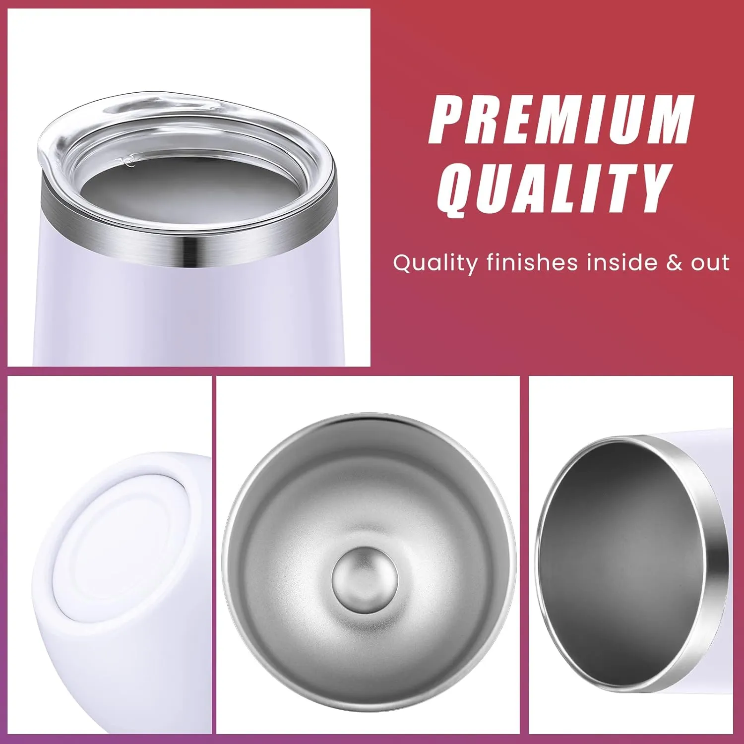 16 Pack Stainless Steel Wine Tumblers 12 oz Insulated Vacuum Wine Cup Set Double Wall Stainless Steel Stemless Mug Glasses for Coffee Soda Whiskey Outdoor Travel(White)