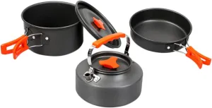 1set Outdoor Camping Cookware Kit Portable Person Picnic Pots Pans and Kettle for Hiking Backpacking BBQ and Outdoor Activities Compact Lightweight
