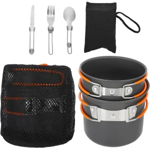 1set Portable Outdoor Cooking Pot Kit Camping Cookware for People Lightweight Non-Stick Cookware for Hiking Picnics and Backpacking Orange