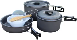 2-3 Person Portable Camping Grill Cookware Set w Non-Stick Frying Pan Pot Aluminum Alloy Lightweight Compact for Hiking BBQ Picnic