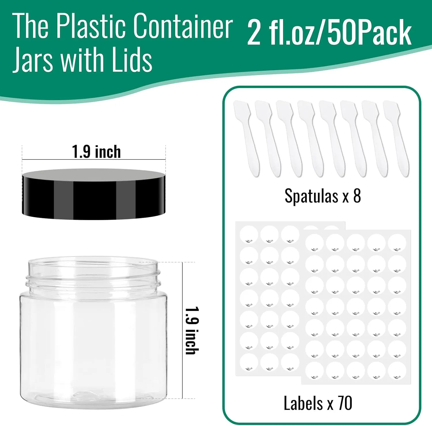2 OZ Plastic Containers with lids 50 Pack,Plastic Jars. Reusable Leakproof Travel Storage Jars for Lotion, Makeup, Ointments, Sample Containers, Slime & Beauty Products