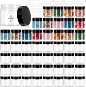 2 OZ Plastic Containers with lids 50 Pack,Plastic Jars. Reusable Leakproof Travel Storage Jars for Lotion, Makeup, Ointments, Sample Containers, Slime & Beauty Products