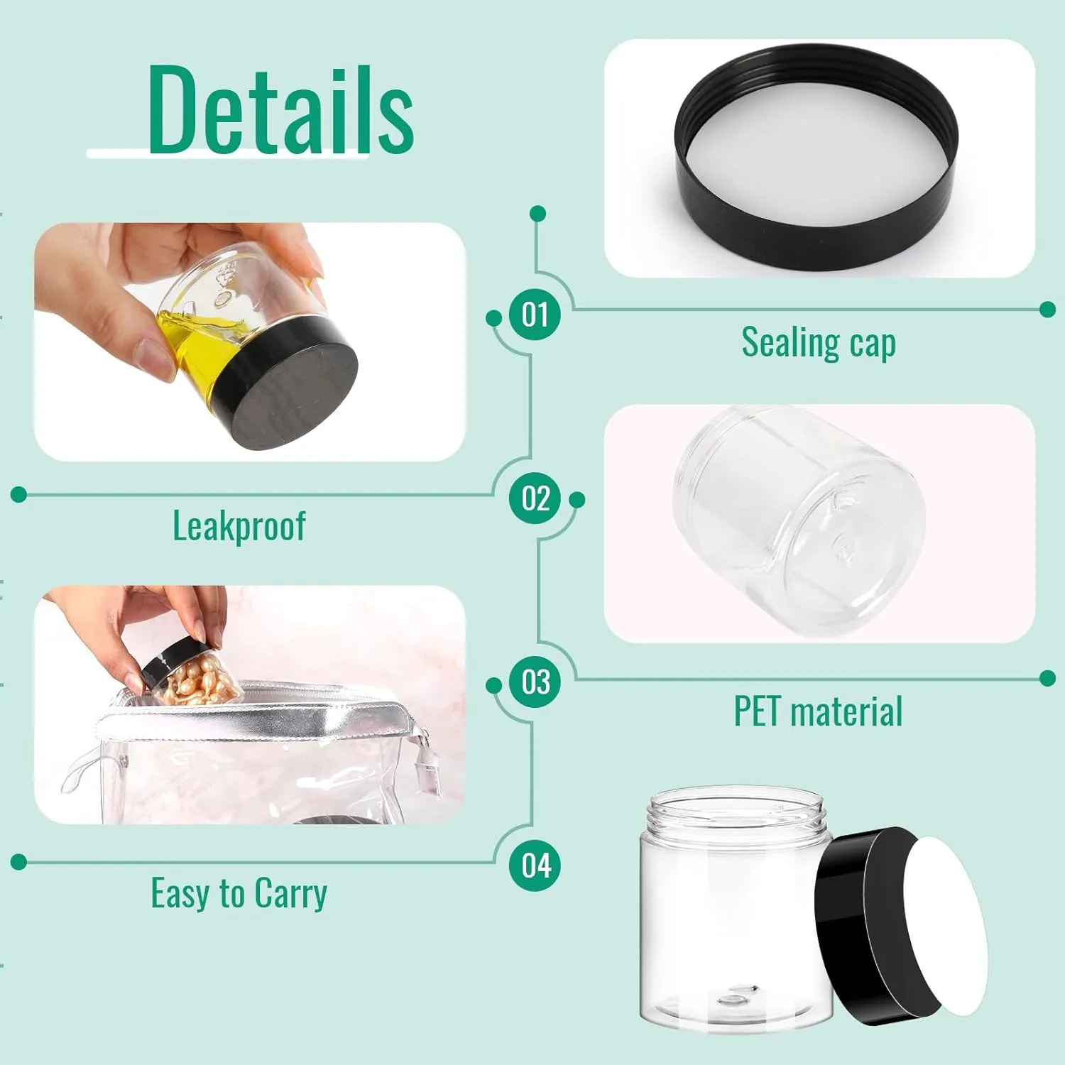 2 OZ Plastic Containers with lids 50 Pack,Plastic Jars. Reusable Leakproof Travel Storage Jars for Lotion, Makeup, Ointments, Sample Containers, Slime & Beauty Products