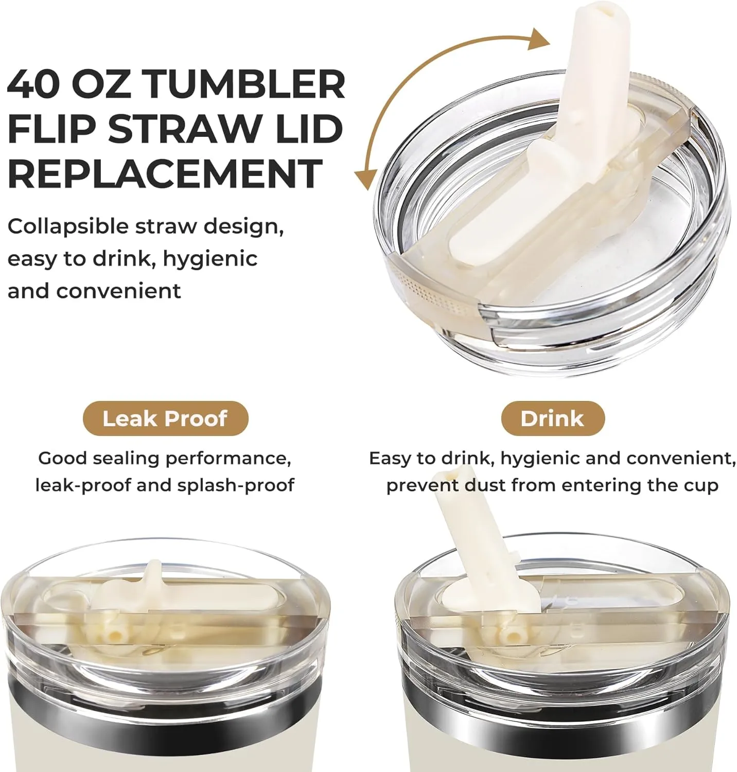2 Pack 40oz Stanley Cup Lid Replacement - Leakproof Flip Straw Lid & Accessories Kit With 2 Lids, 2 Straws, Straw Brush, Cleaning Pry Tool for Stanley Quencher Tumbler 40oz