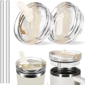 2 Pack 40oz Stanley Cup Lid Replacement - Leakproof Flip Straw Lid & Accessories Kit With 2 Lids, 2 Straws, Straw Brush, Cleaning Pry Tool for Stanley Quencher Tumbler 40oz