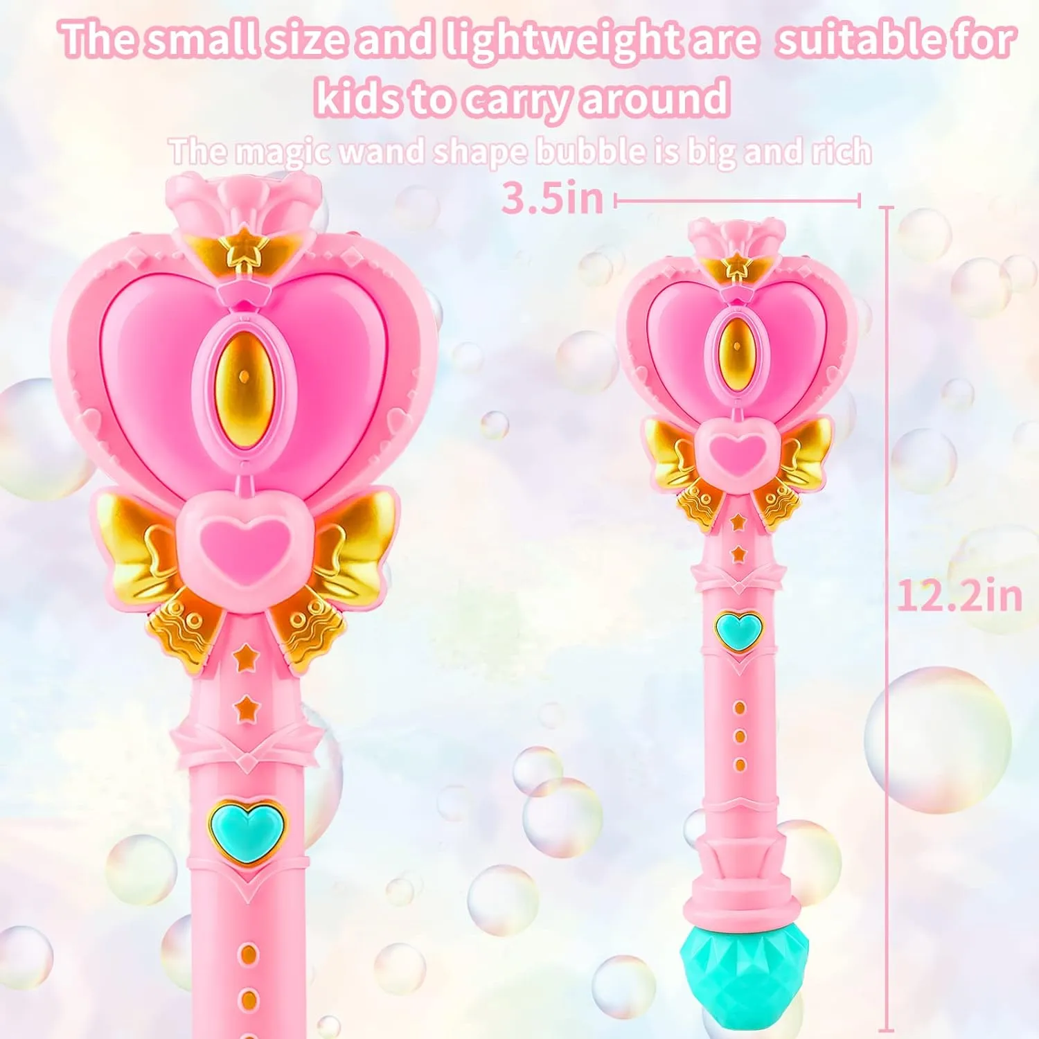 2 Pack Bubble Wand for Kids, Princess Heart Bubble Machine Blower Maker Wands Easter Basket Stuffers Outdoor Toys Gifts for 1 2 3 4 5 6 7 8 Years Old Toddlers Little Girls